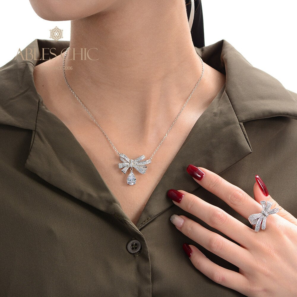 Paved Bowtie Tourmaline Butterfly Necklace B0487