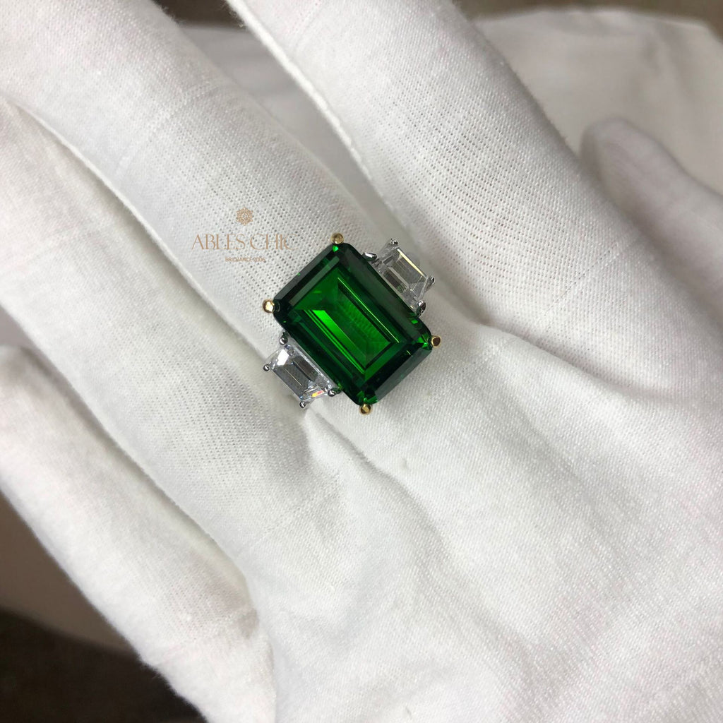 Lab Emerald Paraiba Engagement Ring R0314