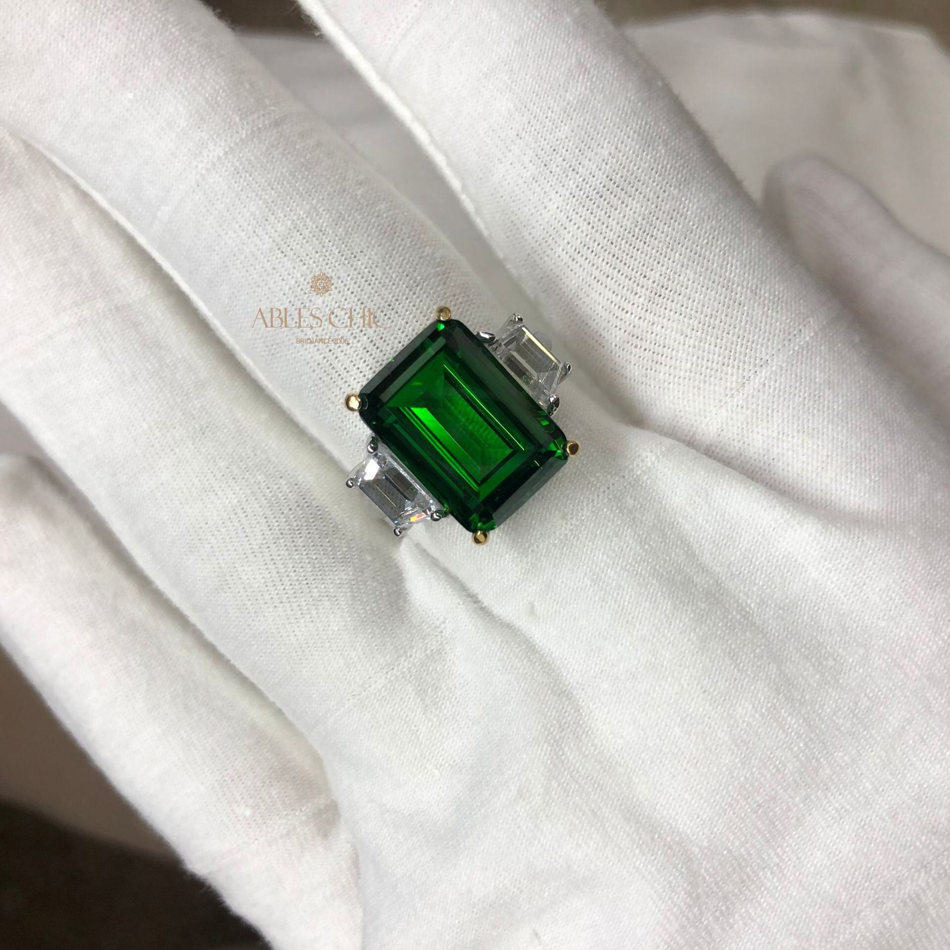 Lab Emerald Paraiba Engagement Ring R0314