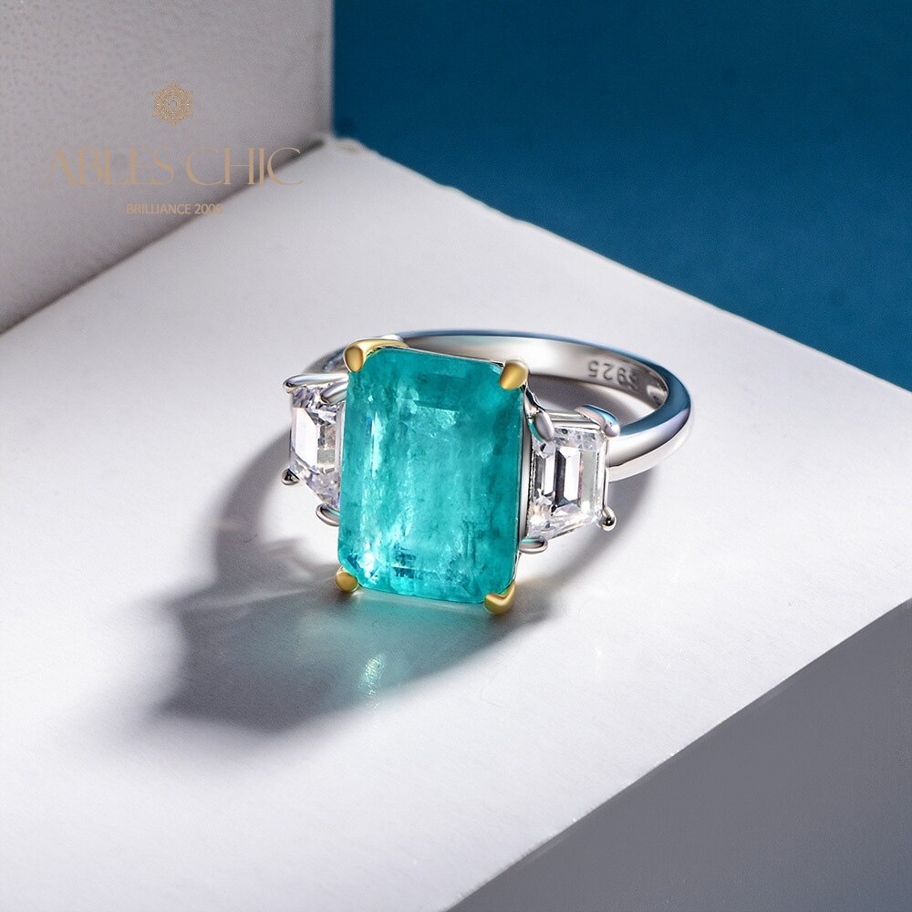 Lab Emerald Paraiba Engagement Ring R0314