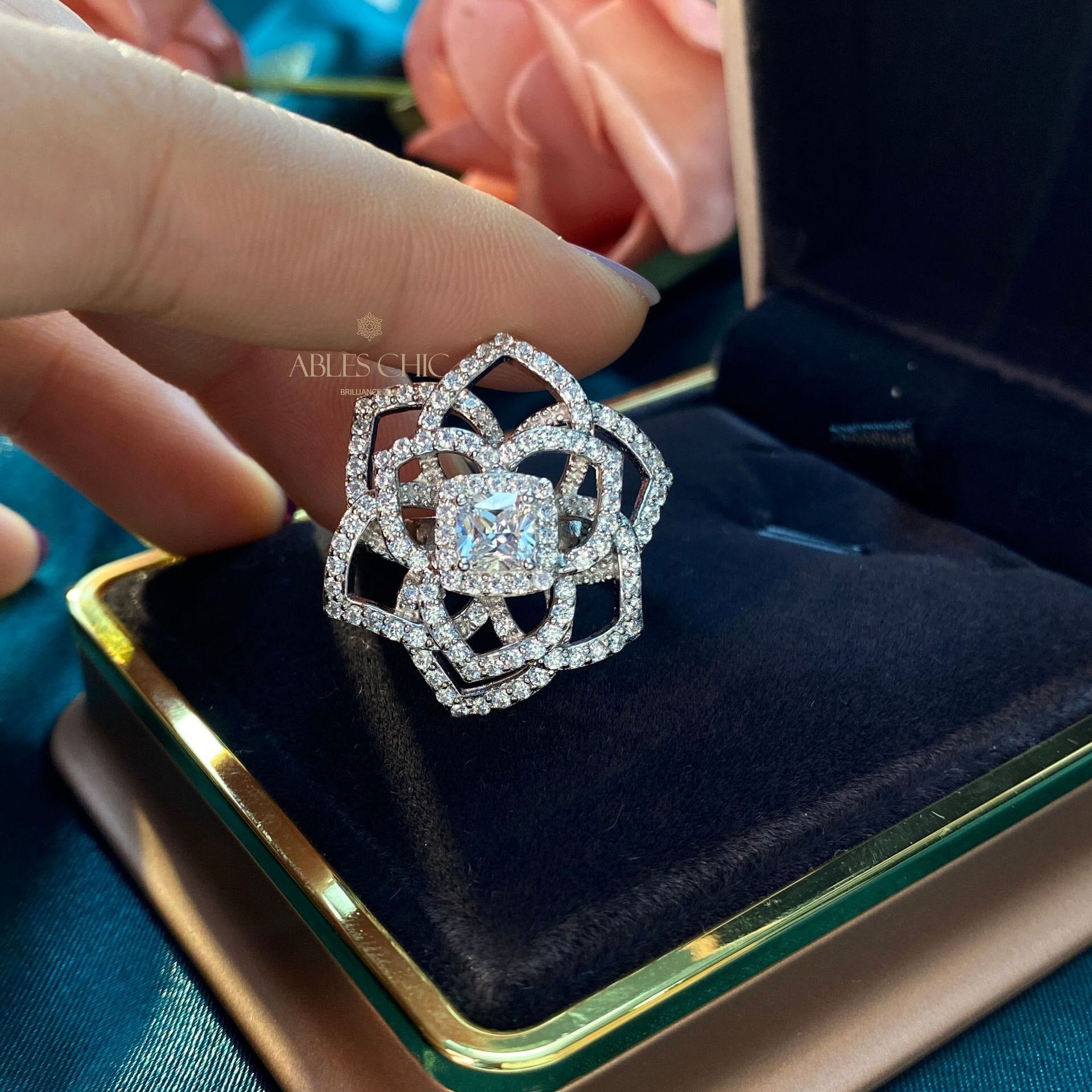 Citrine Rose Floral Wedding Ring R220