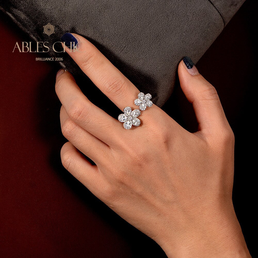 Paved Flowers Open Ring R1378