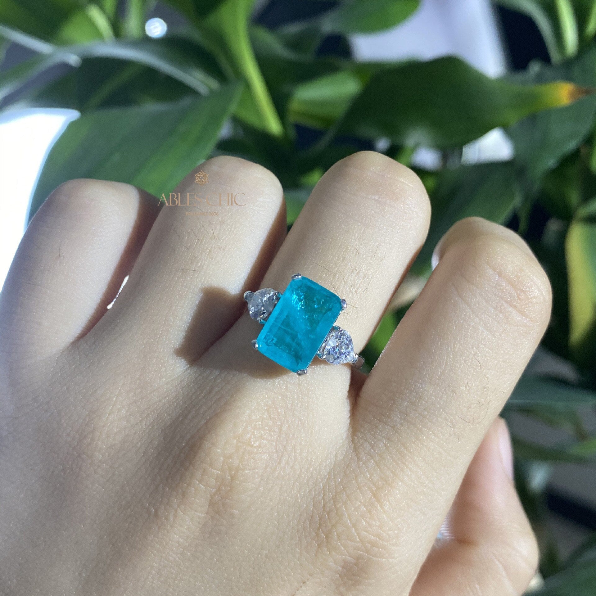 Lab Paraiba Engagement Ring R0878