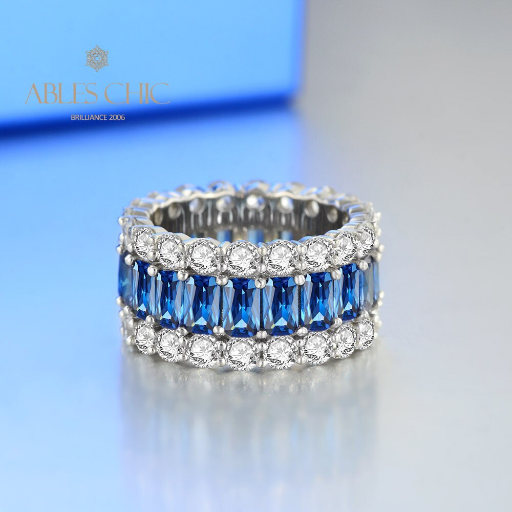 3 Rows Wide Sapphire Wedding Band R0923