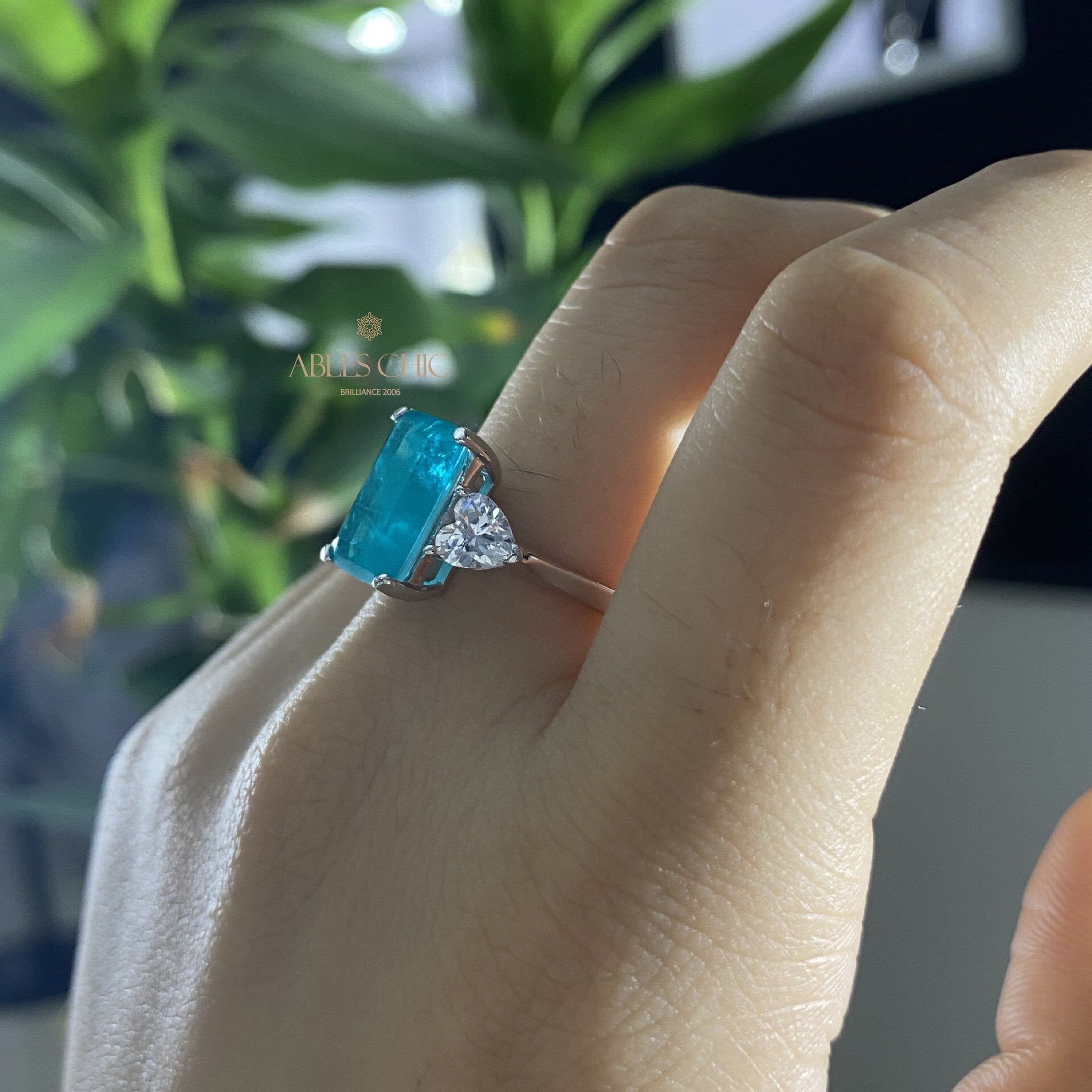 Lab Paraiba Engagement Ring R0878