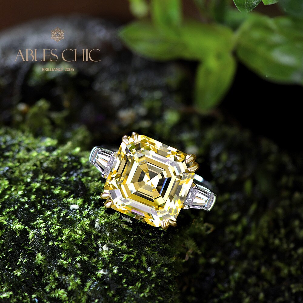 Asscher Yellow Citrine Wedding Ring R0864