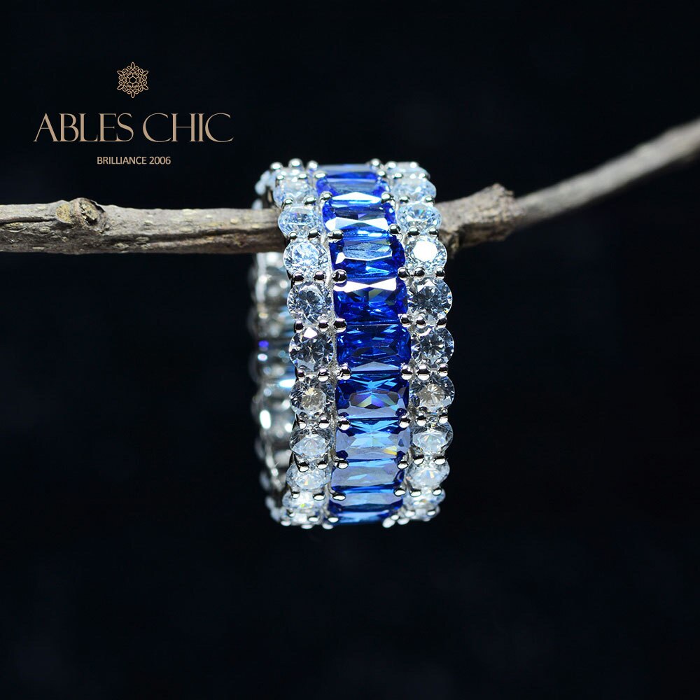 3 Rows Wide Sapphire Wedding Band R0923