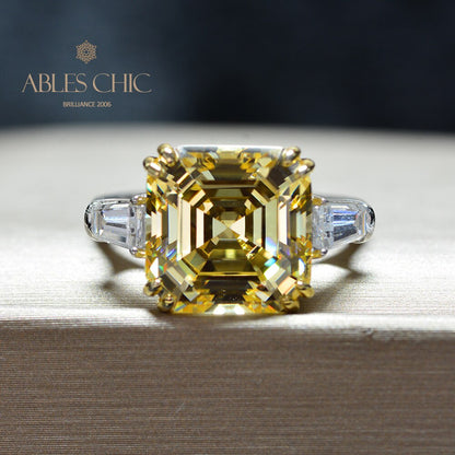 Asscher Yellow Citrine Wedding Ring R0864