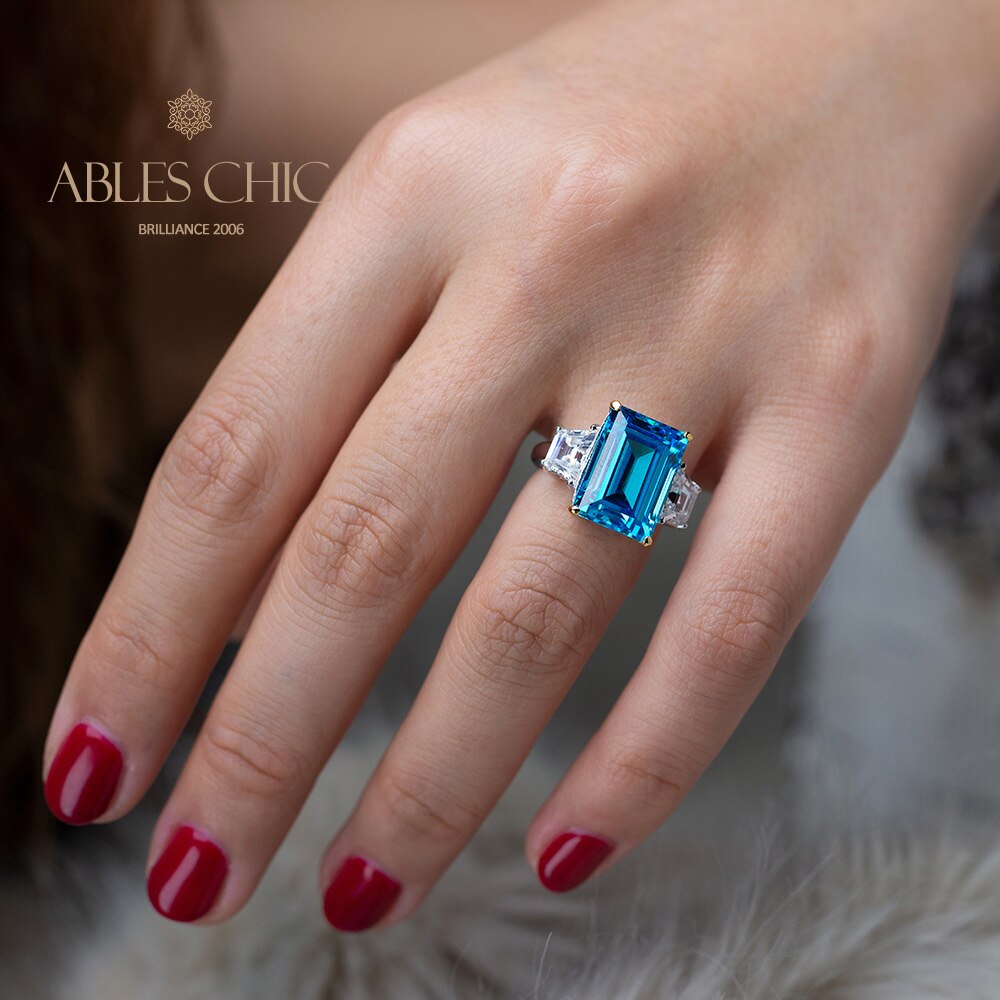 Lab Emerald Paraiba Engagement Ring R0314