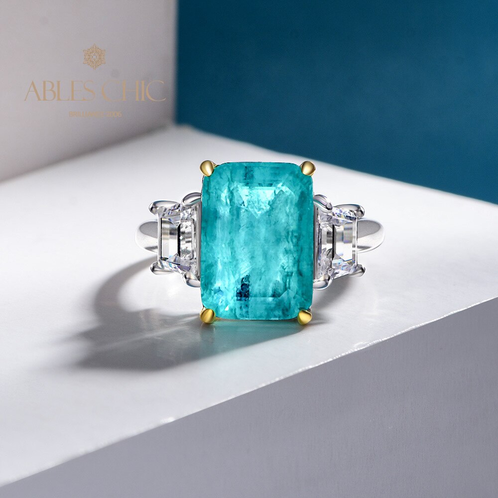 Lab Emerald Paraiba Engagement Ring R0314