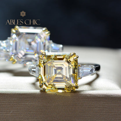 Asscher Yellow Citrine Wedding Ring R0864