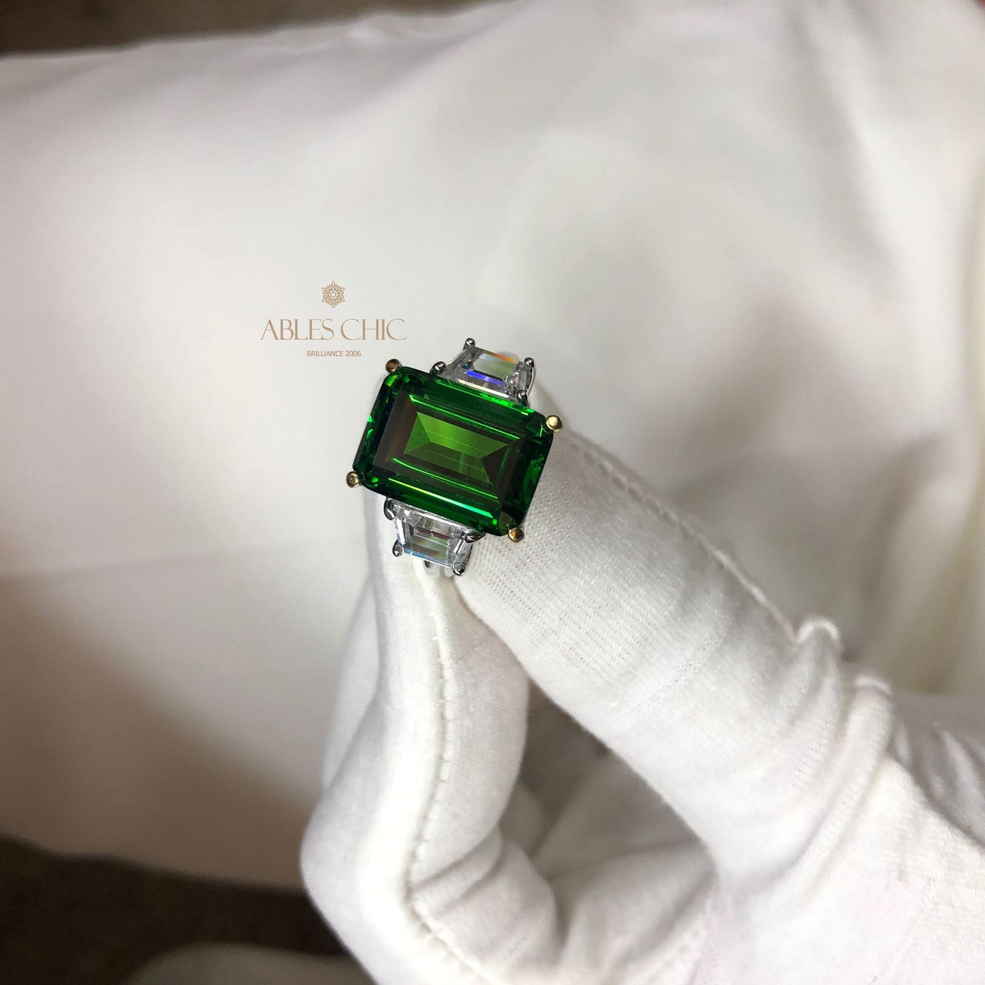 Lab Emerald Paraiba Engagement Ring R0314