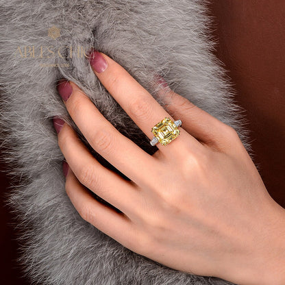 Asscher Yellow Citrine Wedding Ring R0864