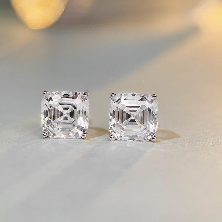 Solitaire 3ct Asscher 5a CZ Earrings
