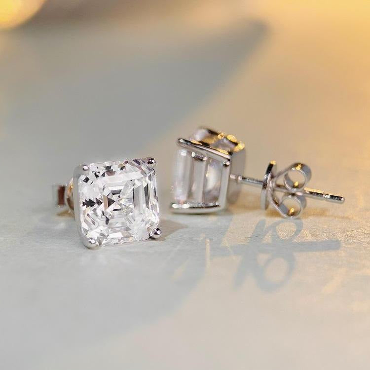 Solitaire 3ct Asscher 5a CZ Earrings