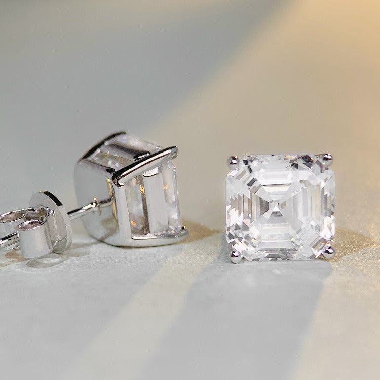 Solitaire 3ct Asscher 5a CZ Earrings