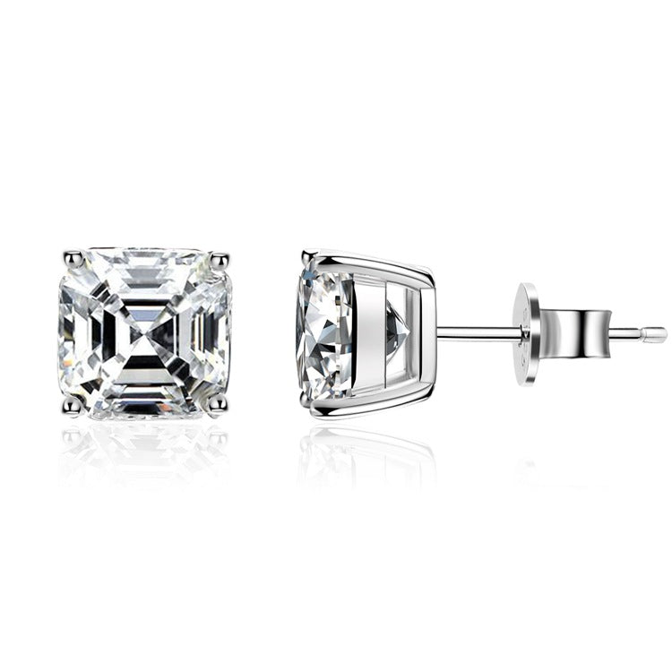 Solitaire 3ct Asscher 5a CZ Earrings