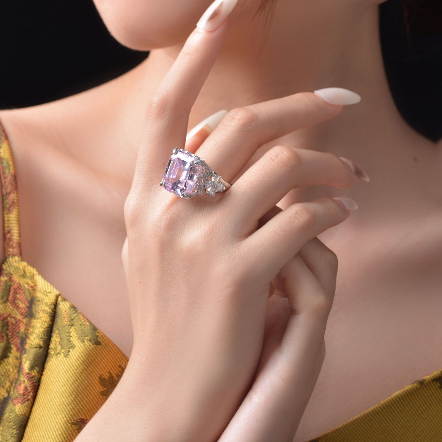 Kunzite Asscher Pink Bridal Ring R1570