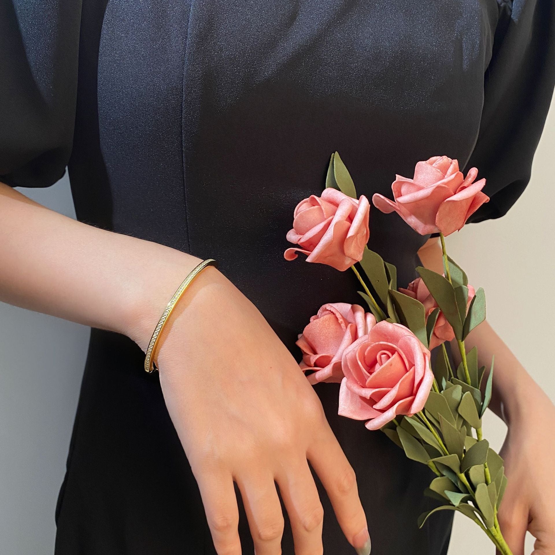 Paved Narrow Open Bangle B0880