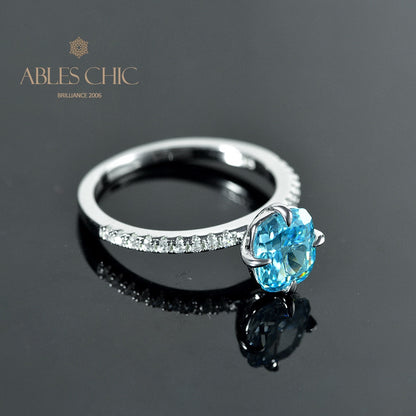 Bague de fiançailles solitaire apatite bleue R1082