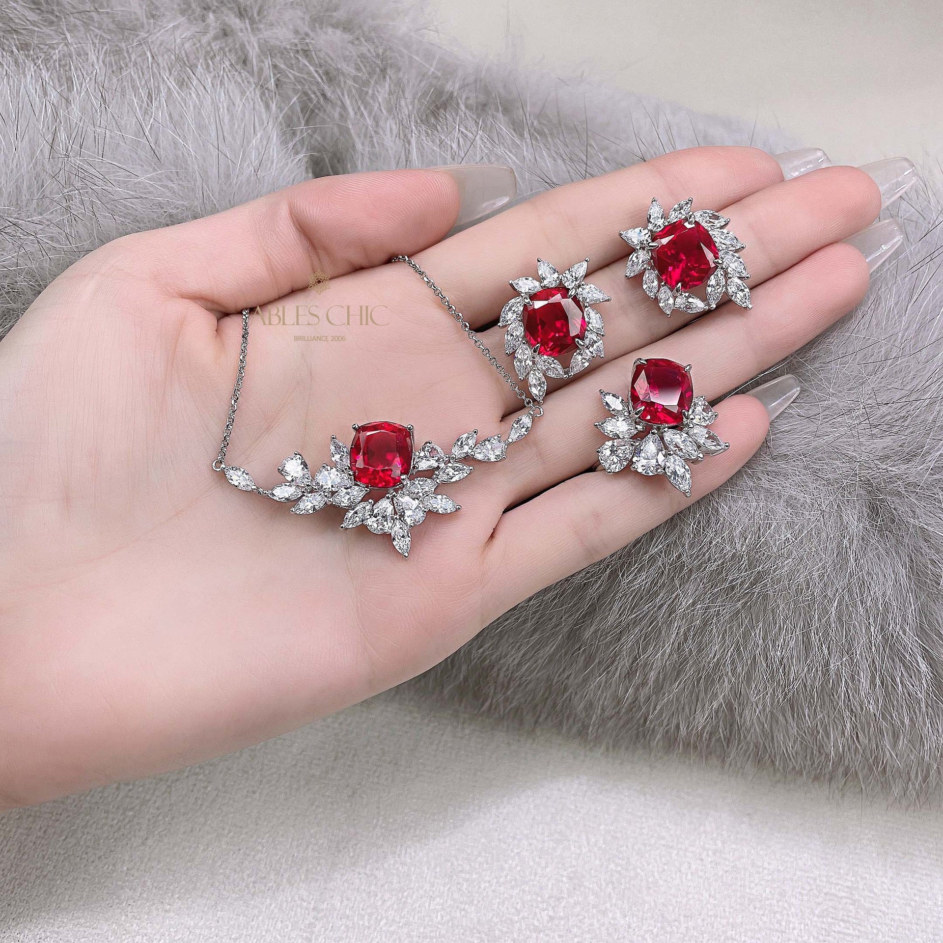 Ruby Floral Cluster Ring R1527