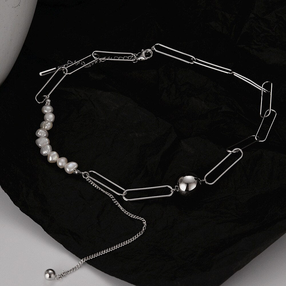 Drawn Chain Baroque Pearl Necklace N1032