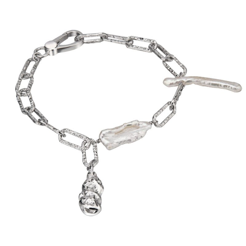 Baroque Pearl Elongated Chain Bracelet B1038