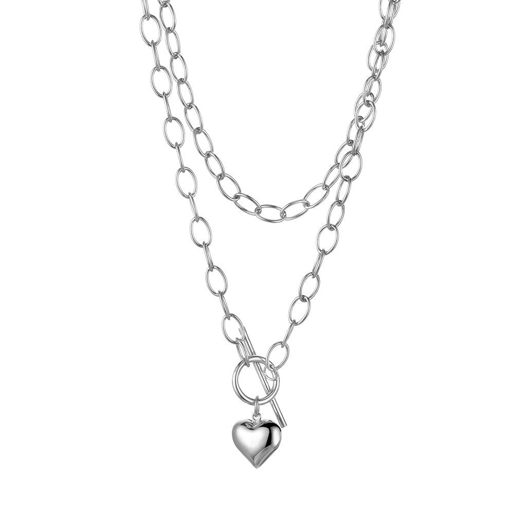 Thick Drawn Chain Heart Pendant N1050