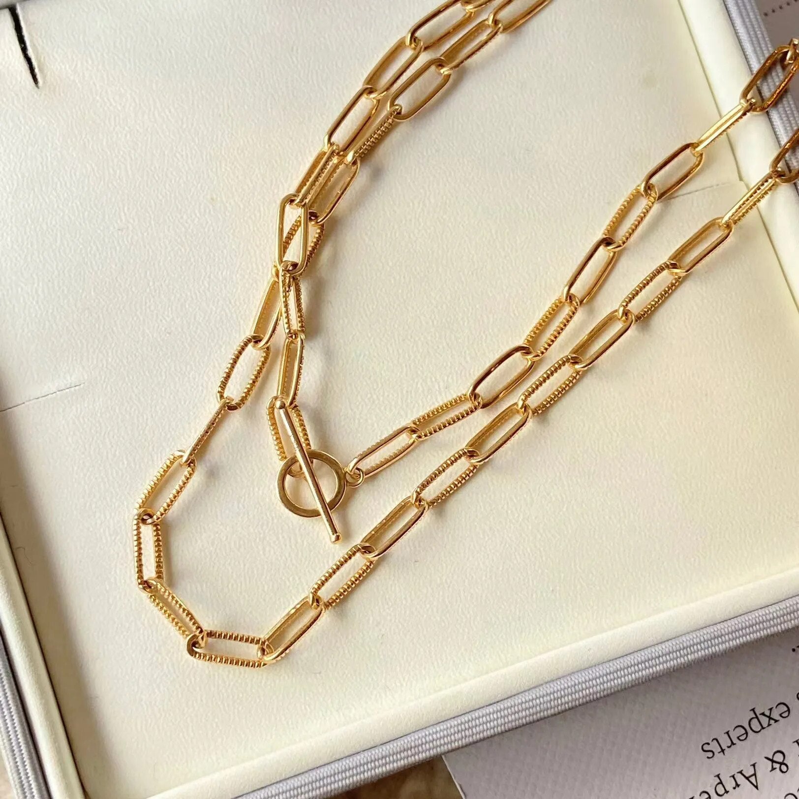 Knurled Drawn Chain T-bar Necklace