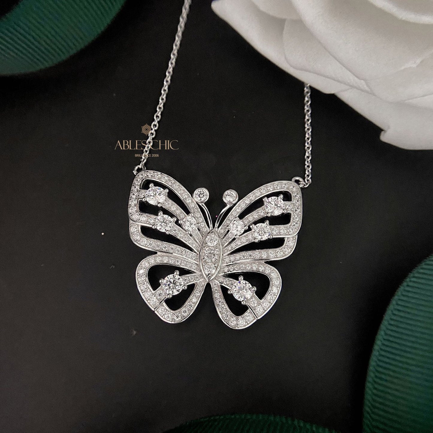Paved Butterfly Necklace P0638