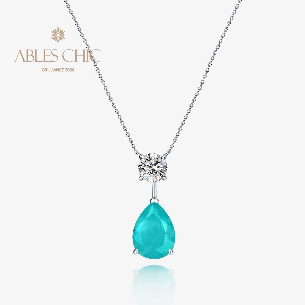 Lab Paraiba Teardrop Pendant B0411