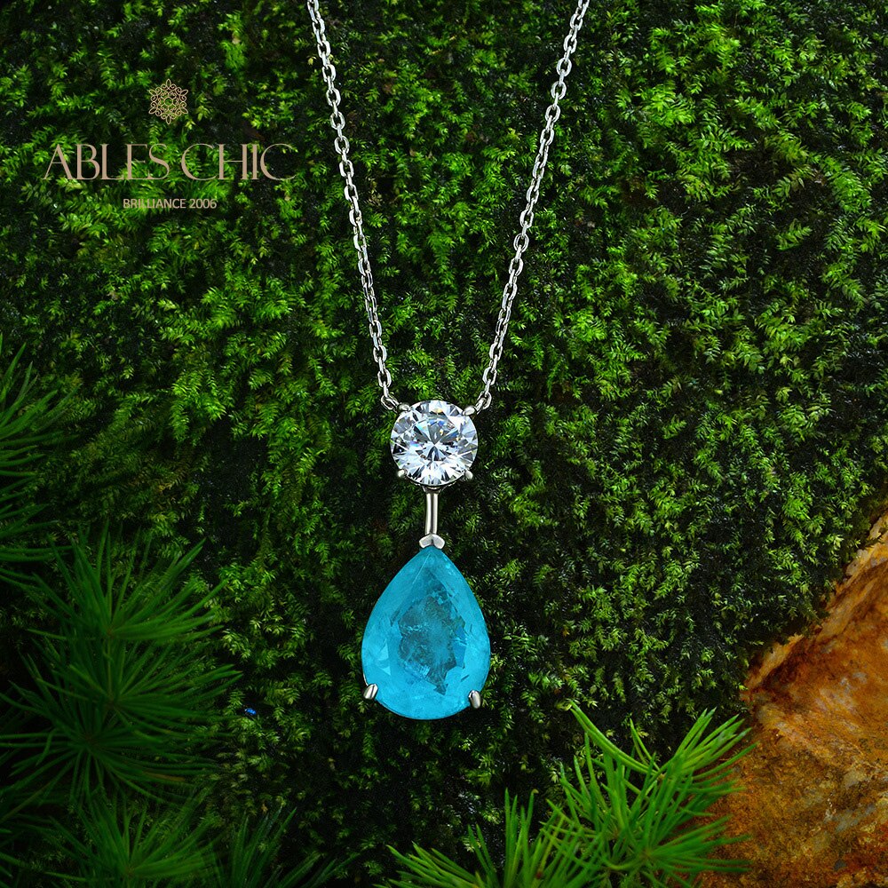 Lab Paraiba Teardrop Pendant B0411