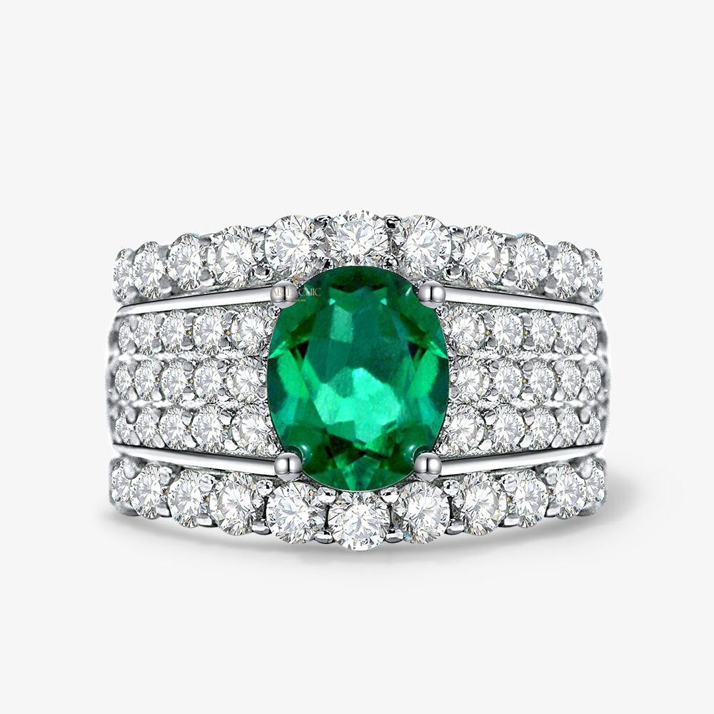Lab Emerald Wide Bridal Ring R1601