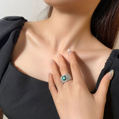 Lab Emerald Wide Bridal Ring R1601