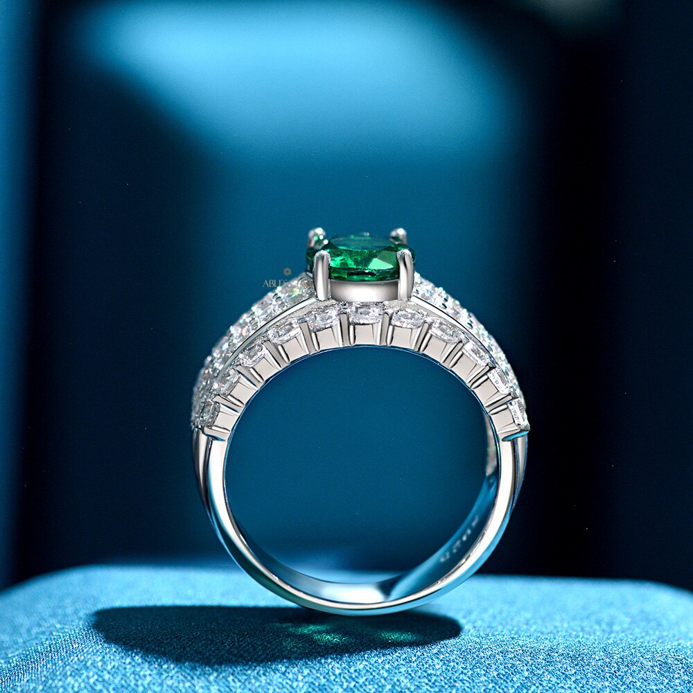 Lab Emerald Wide Bridal Ring R1601