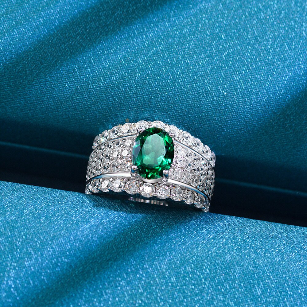 Lab Emerald Wide Bridal Ring R1601