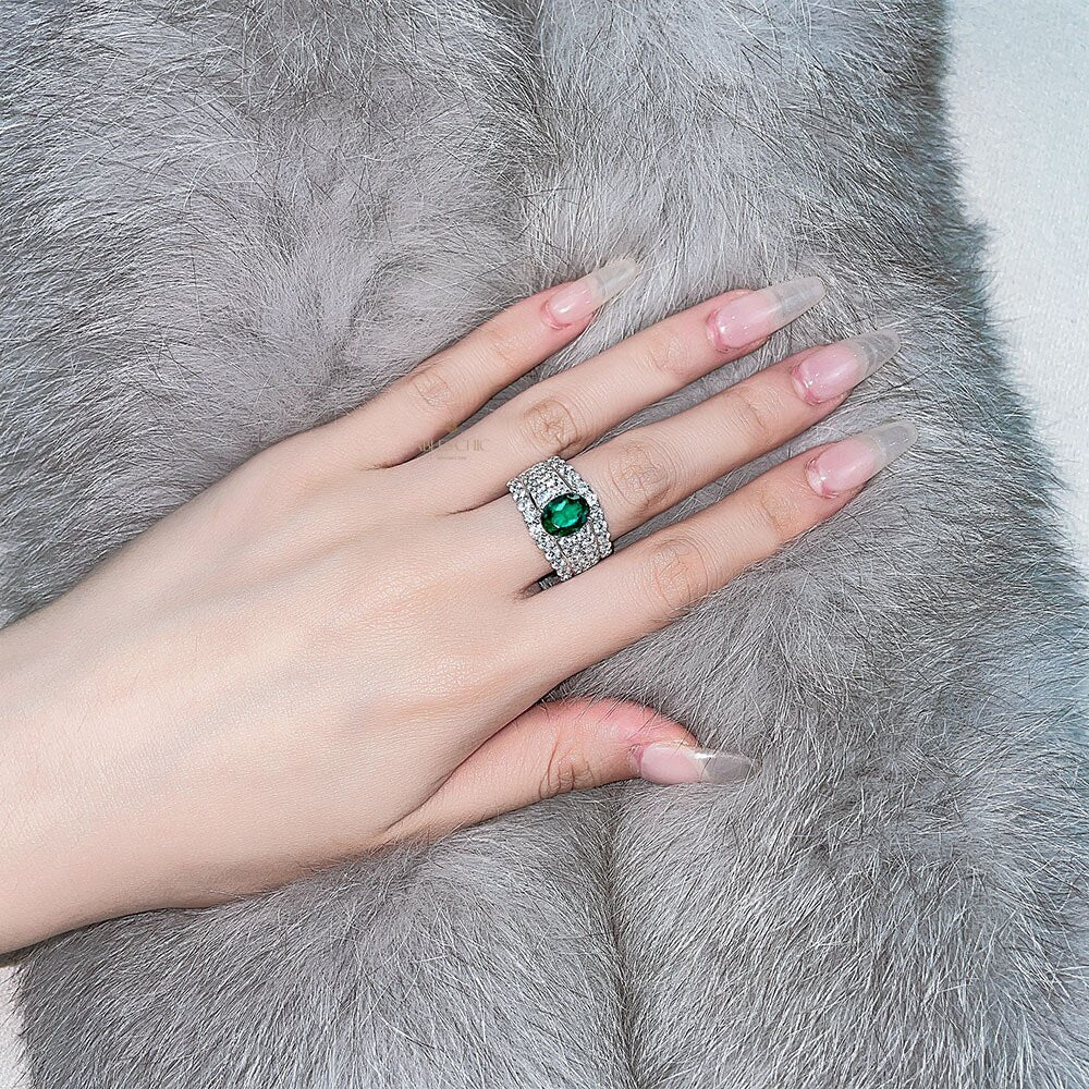 Lab Emerald Wide Bridal Ring R1601