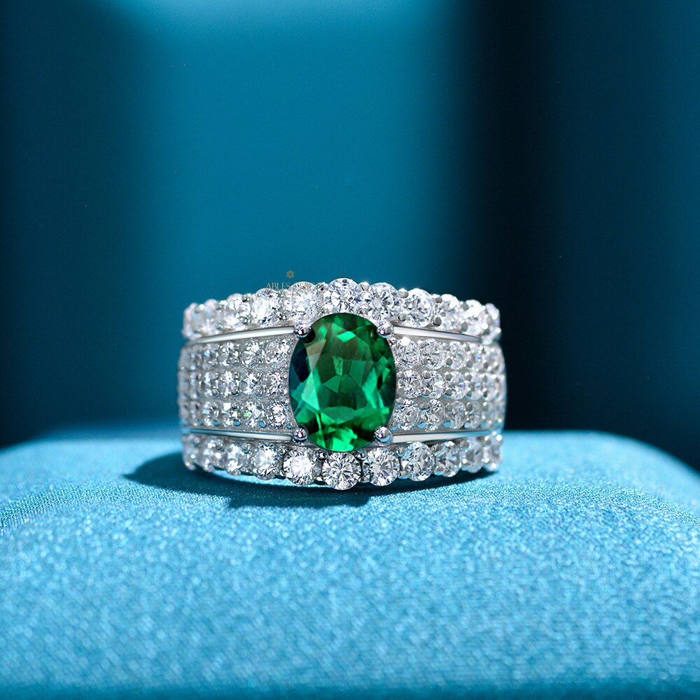 Lab Emerald Wide Bridal Ring R1601