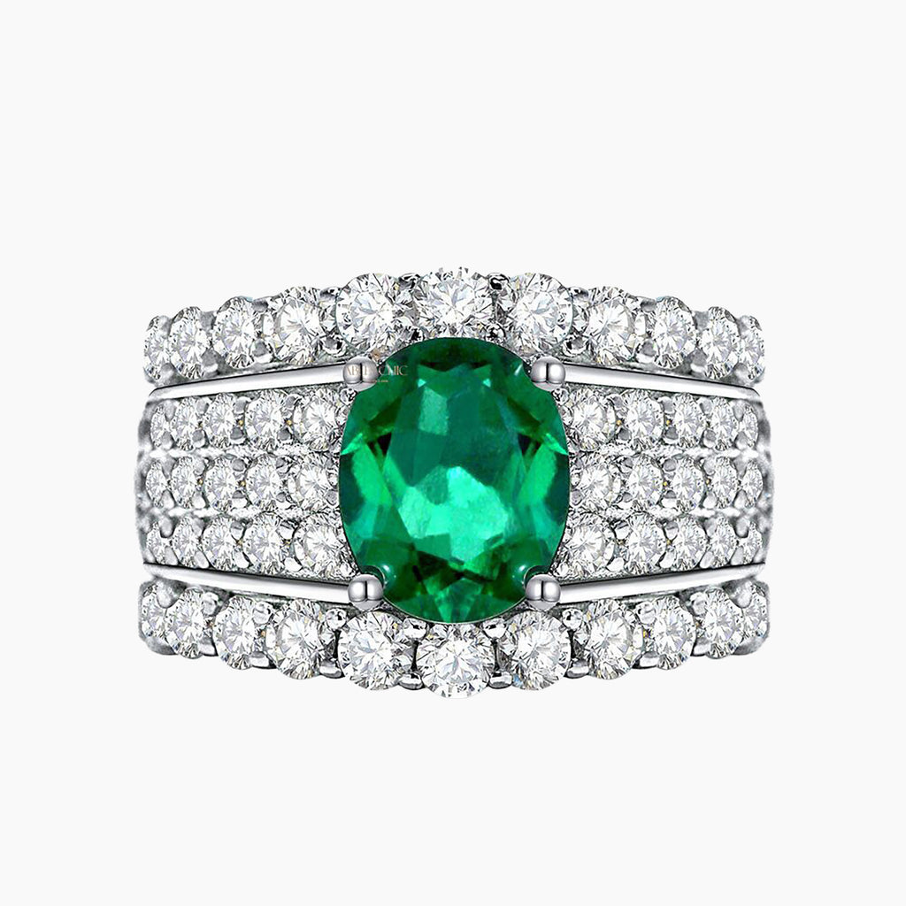Lab Emerald Wide Bridal Ring R1601