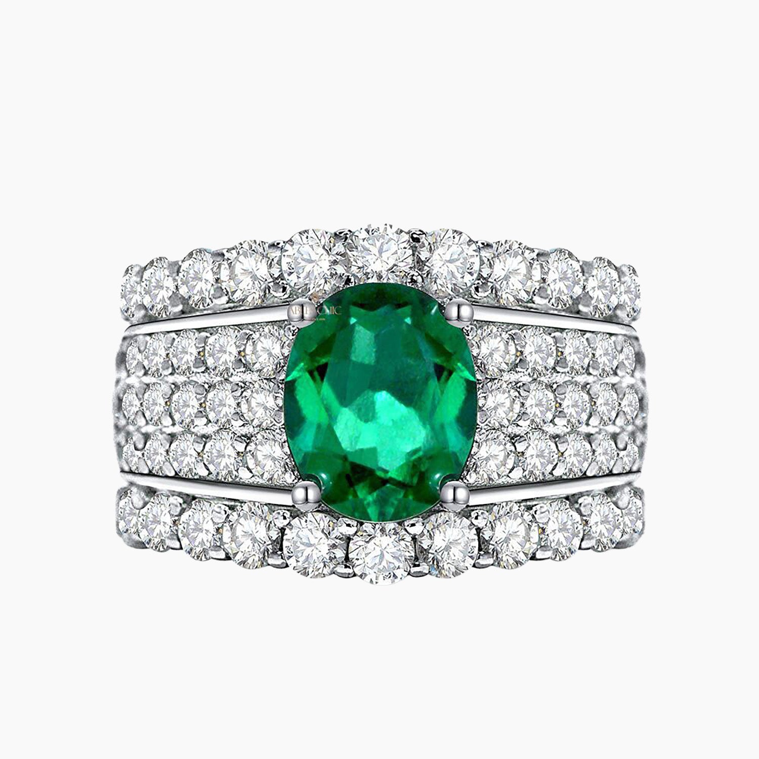 Lab Emerald Wide Bridal Ring R1601