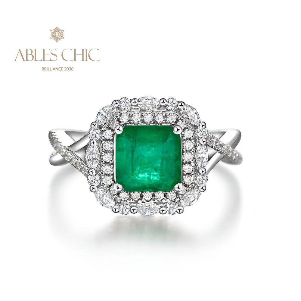 Lab Emerald Floral Wedding Ring R1088