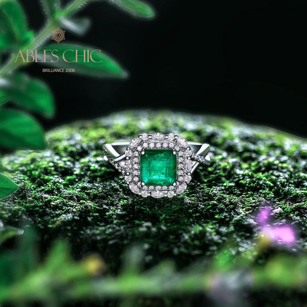 Lab Emerald Floral Wedding Ring R1088