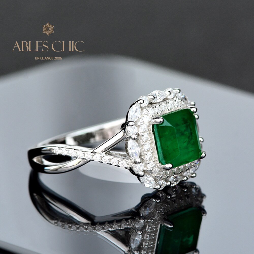Lab Emerald Floral Wedding Ring R1088