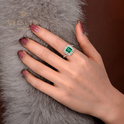 Lab Emerald Floral Wedding Ring R1088