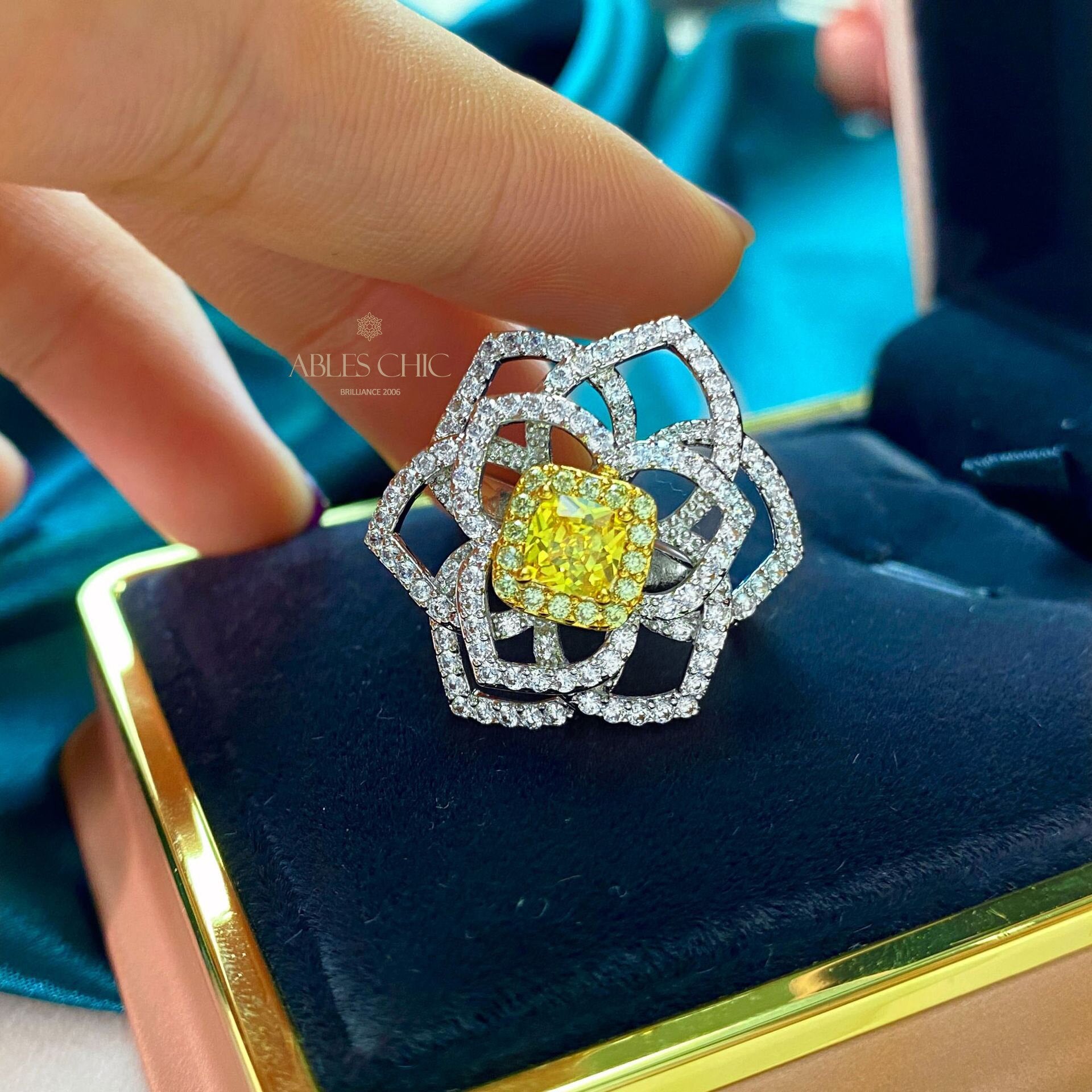 Citrine Rose Floral Wedding Ring R220
