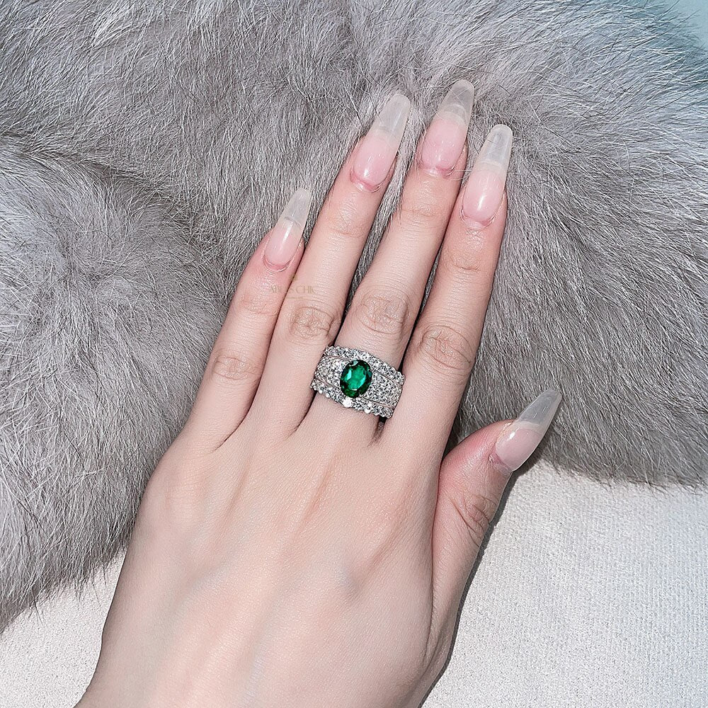 Lab Emerald Wide Bridal Ring R1601