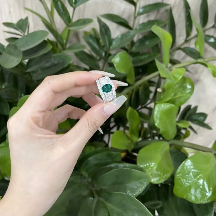 Lab Emerald Wide Bridal Ring R1601