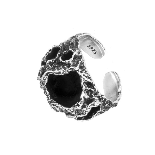 Black Enamel Rough Chunky Ring R1200