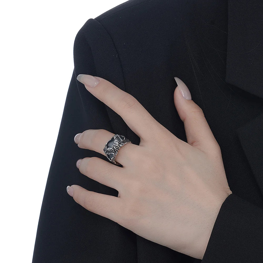 Black Enamel Rough Chunky Ring R1200