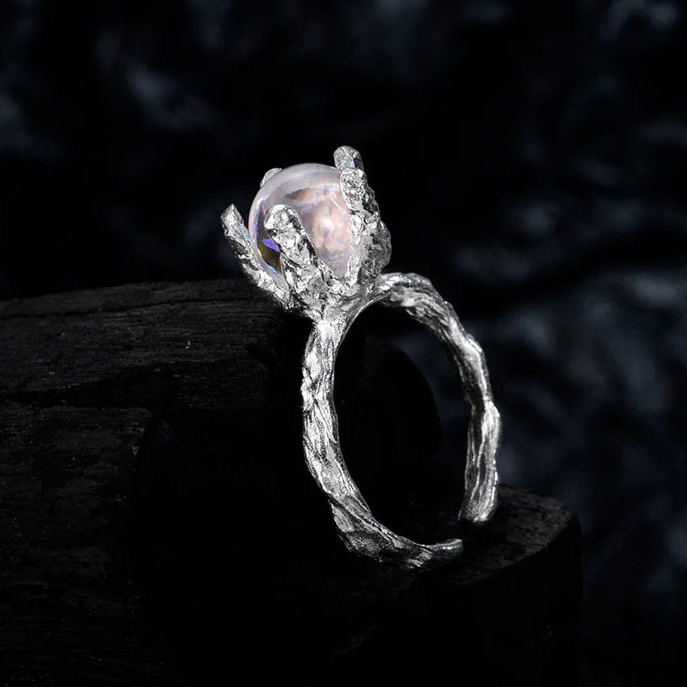 Textured Moon Stone Ring R1267